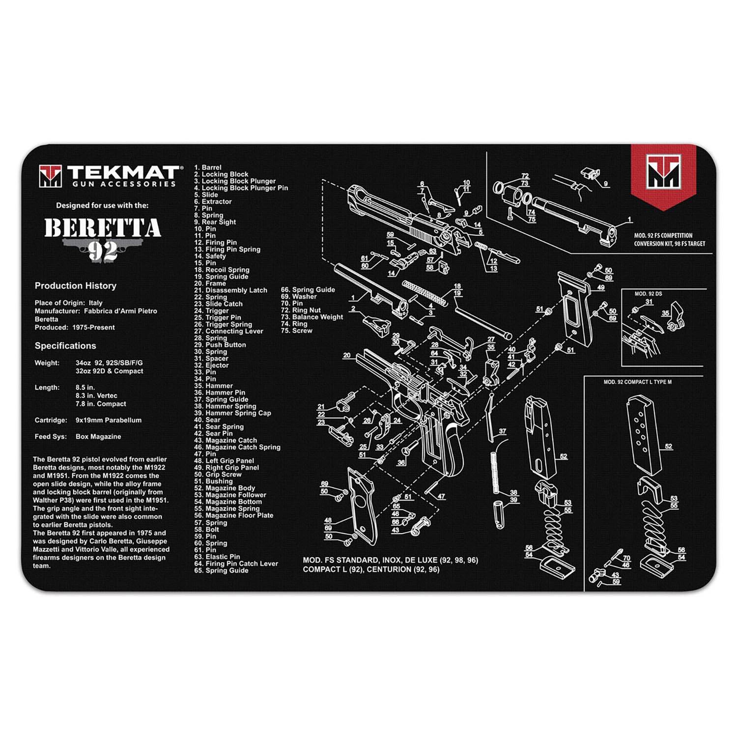 TekMat Beretta 92 Gun Cleaning Mat 17"