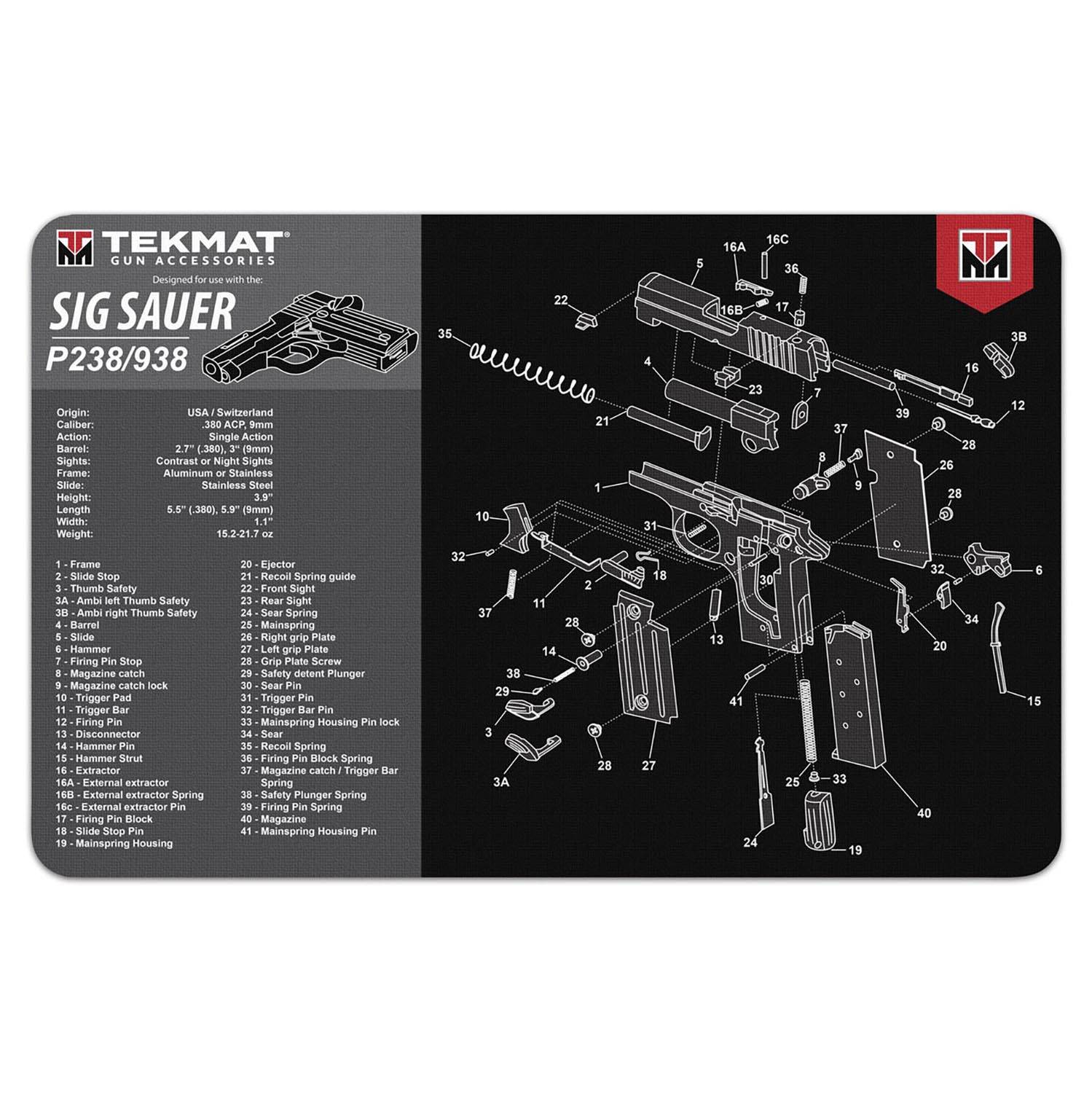 TekMat Sig Sauer P238 Gun Cleaning Mat 17"